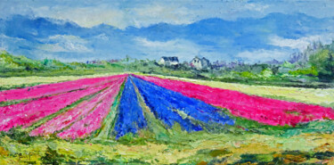 Peinture intitulée "Champs de tulipes à…" par Michel Hamelin, Œuvre d'art originale, Huile