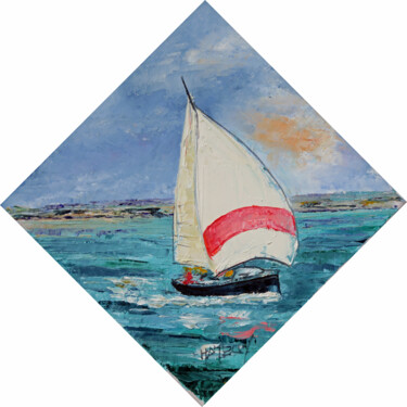 Painting titled "Voilier sous spi" by Michel Hamelin, Original Artwork, Oil