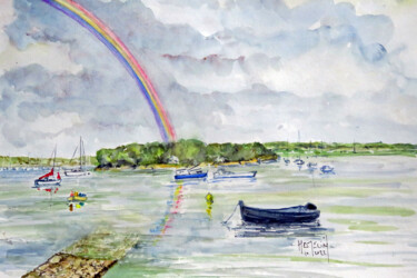 Painting titled "Arc en ciel sur l'I…" by Michel Hamelin, Original Artwork, Watercolor