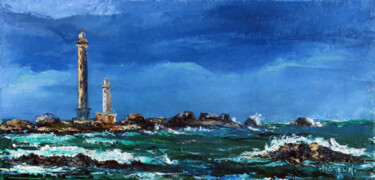 Painting titled "La Manche en colère…" by Michel Hamelin, Original Artwork, Oil Mounted on Wood Stretcher frame