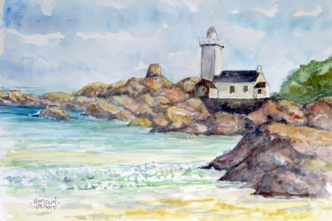 Painting titled "Le phare de Pontusv…" by Michel Hamelin, Original Artwork, Watercolor