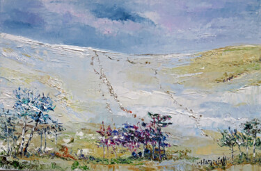 Painting titled "Neige sur la dune d…" by Michel Hamelin, Original Artwork, Oil Mounted on Wood Stretcher frame