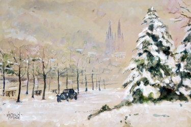 Painting titled "Quimper, une tracti…" by Michel Hamelin, Original Artwork, Watercolor