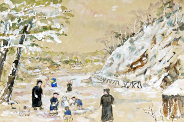 Painting titled "Quimper des enfants…" by Michel Hamelin, Original Artwork, Watercolor