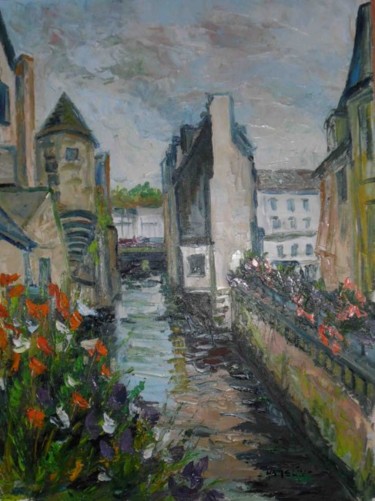 Painting titled "pont sur le Steir" by Michel Hamelin, Original Artwork, Oil