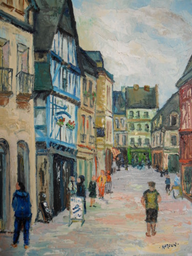 Peinture intitulée "Quimper rue René Ma…" par Michel Hamelin, Œuvre d'art originale, Huile