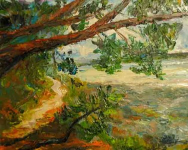 Schilderij getiteld "Chemin des douaniers" door Michel Hamelin, Origineel Kunstwerk, Olie