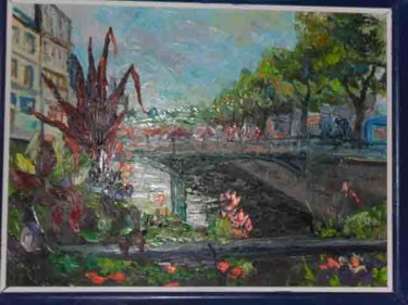 Peinture intitulée "Quimper passerelle…" par Michel Hamelin, Œuvre d'art originale, Huile