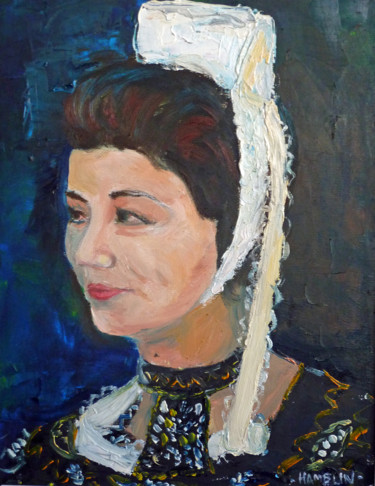 Schilderij getiteld "jeune fille bretonne" door Michel Hamelin, Origineel Kunstwerk, Olie