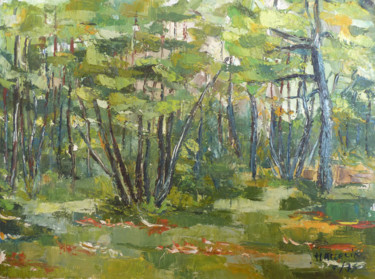 Painting titled "Sous bois à Montign…" by Michel Hamelin, Original Artwork, Oil Mounted on Wood Stretcher frame