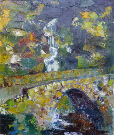 Painting titled "Une cascade près de…" by Michel Hamelin, Original Artwork, Oil