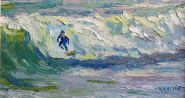 Painting titled "La Torche surfeur" by Michel Hamelin, Original Artwork, Oil Mounted on Wood Stretcher frame