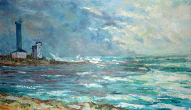 Painting titled "Marine : la tour et…" by Michel Hamelin, Original Artwork, Oil