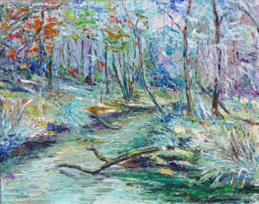 Schilderij getiteld "La rivière de Pont…" door Michel Hamelin, Origineel Kunstwerk, Olie