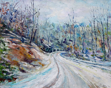 Painting titled "route eneigée" by Michel Hamelin, Original Artwork, Oil