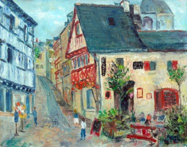 Painting titled "Quimper : laplace a…" by Michel Hamelin, Original Artwork, Oil Mounted on Wood Stretcher frame