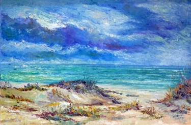 Peinture intitulée "Dunes à Tréguennec" par Michel Hamelin, Œuvre d'art originale, Huile