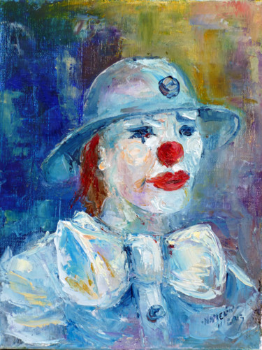 Painting titled "Clown bleu" by Michel Hamelin, Original Artwork, Oil