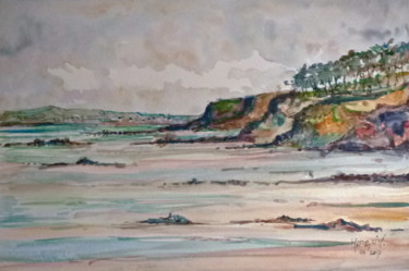 Painting titled "Douarnenez : la pla…" by Michel Hamelin, Original Artwork, Watercolor