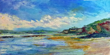 Painting titled "La plage du Rhys à…" by Michel Hamelin, Original Artwork, Oil