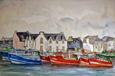 Painting titled "Le port du Guilvinec" by Michel Hamelin, Original Artwork, Watercolor