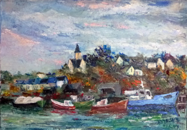 Painting titled "Douarnenez.: le por…" by Michel Hamelin, Original Artwork, Oil Mounted on Wood Stretcher frame