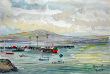 Peinture intitulée "Le port de Douarnen…" par Michel Hamelin, Œuvre d'art originale, Aquarelle