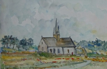 Painting titled "La chapelle de Tron…" by Michel Hamelin, Original Artwork, Watercolor