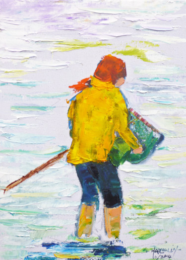 Peinture intitulée "la pêche à la creve…" par Michel Hamelin, Œuvre d'art originale, Huile Monté sur Châssis en bois