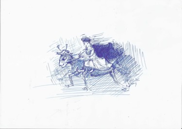 Dessin intitulée "korigan-la-reine-de…" par Michel Hamelin, Œuvre d'art originale, Stylo à bille