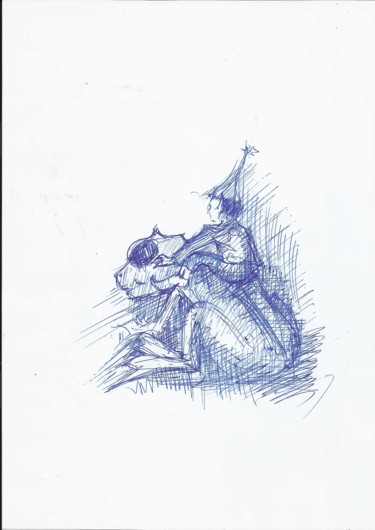 Drawing titled "korigan-un-farfadet…" by Michel Hamelin, Original Artwork, Ballpoint pen