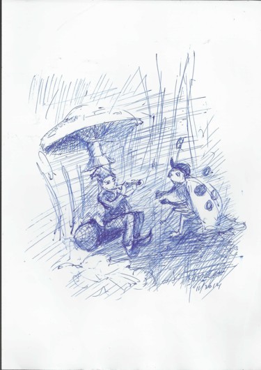 Drawing titled "korrigan-musicien.j…" by Michel Hamelin, Original Artwork, Ballpoint pen