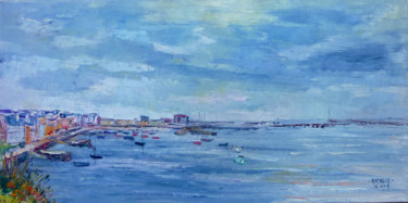 Peinture intitulée "Le port de Douarnen…" par Michel Hamelin, Œuvre d'art originale, Huile