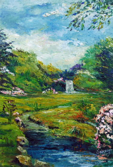 Peinture intitulée "Brest : le jardin b…" par Michel Hamelin, Œuvre d'art originale, Huile Monté sur Châssis en bois