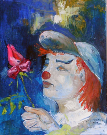 Painting titled "le-clown-amoureux.j…" by Michel Hamelin, Original Artwork, Oil