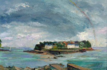 Painting titled "Douarnenez arc enci…" by Michel Hamelin, Original Artwork, Oil Mounted on Wood Stretcher frame