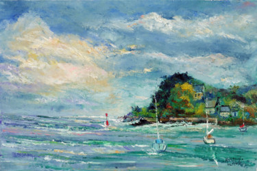 Painting titled "tempête sur la poin…" by Michel Hamelin, Original Artwork, Oil