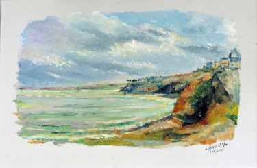 Painting titled "Douarnenez tempete…" by Michel Hamelin, Original Artwork, Oil Mounted on Wood Stretcher frame