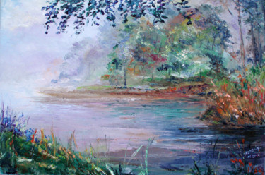 Peinture intitulée "Brouillard d'automne" par Michel Hamelin, Œuvre d'art originale, Huile Monté sur Châssis en bois