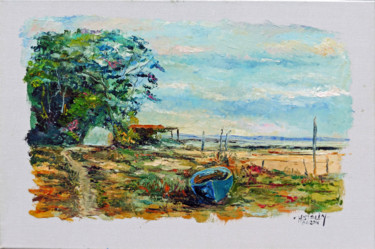 Painting titled "arcachon : l'Aiguil…" by Michel Hamelin, Original Artwork, Oil Mounted on Wood Stretcher frame