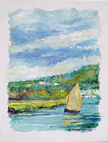 Pintura titulada "Port Launay la desc…" por Michel Hamelin, Obra de arte original, Oleo Montado en Bastidor de camilla de ma…
