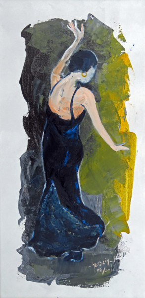 Painting titled "Danseuse flamenco" by Michel Hamelin, Original Artwork, Oil Mounted on Wood Stretcher frame