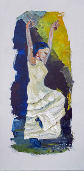 Painting titled "Danseuse flamenco-2" by Michel Hamelin, Original Artwork, Oil Mounted on Wood Stretcher frame