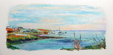 Painting titled "Arcachon soleil-lev…" by Michel Hamelin, Original Artwork, Oil Mounted on Wood Stretcher frame