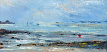 Painting titled "Penmarch : la plage…" by Michel Hamelin, Original Artwork, Oil Mounted on Wood Stretcher frame