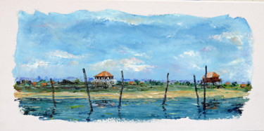 Painting titled "Arcachon, les caban…" by Michel Hamelin, Original Artwork, Oil Mounted on Wood Stretcher frame
