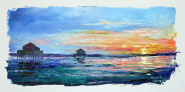 Painting titled "Arcachon, cabanes t…" by Michel Hamelin, Original Artwork, Oil Mounted on Wood Stretcher frame