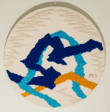 Art textile intitulée "Entrelacs-bleus" par Micheline Aubert, Œuvre d'art originale