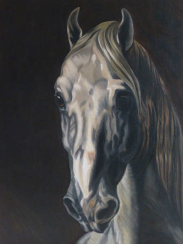 Painting titled "CHEVAL BLANC /MHL d…" by Micheline Hanrard Ladoul Mhl., Original Artwork