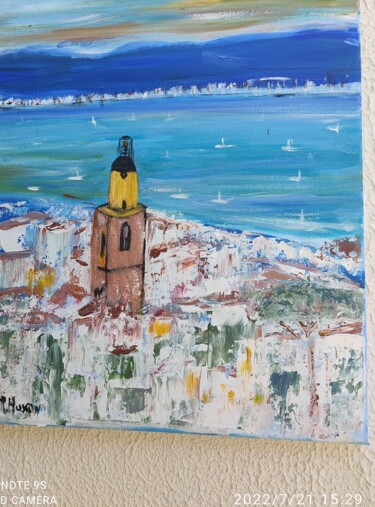 Painting titled "Saint Tropez" by Micheline Husson, Original Artwork, Acrylic Mounted on Wood Stretcher frame